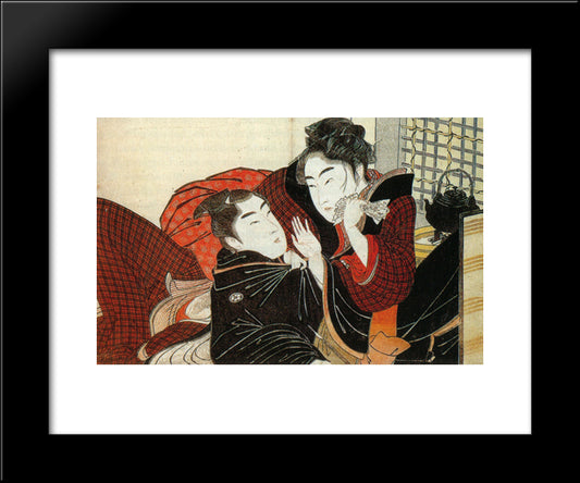 A Scene From The 'Poem Of The Pillow' 20x24 Black Modern Wood Framed Art Print Poster by Utamaro, Kitagawa