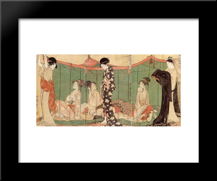 All Night Under Mosquito Net 20x24 Black Modern Wood Framed Art Print Poster by Utamaro, Kitagawa
