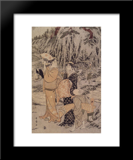 Along The Shore Of Yenoshim 20x24 Black Modern Wood Framed Art Print Poster by Utamaro, Kitagawa