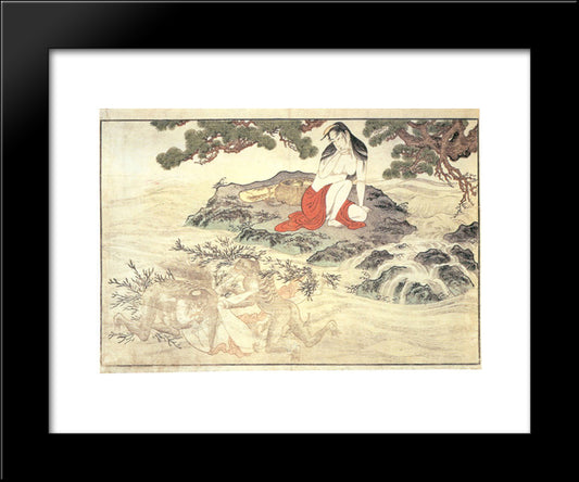Awabi Divers 20x24 Black Modern Wood Framed Art Print Poster by Utamaro, Kitagawa