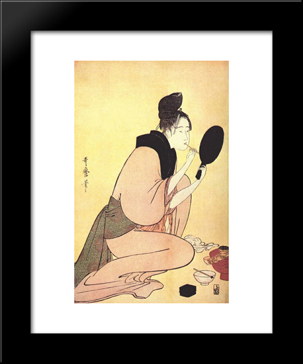 Courtesan Applying Lip Rouge 20x24 Black Modern Wood Framed Art Print Poster by Utamaro, Kitagawa