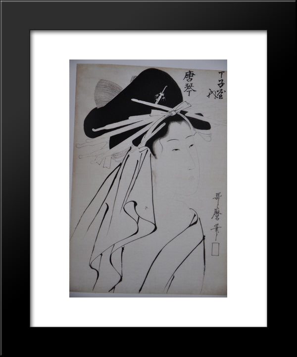 Courtesan Karakot 20x24 Black Modern Wood Framed Art Print Poster by Utamaro, Kitagawa
