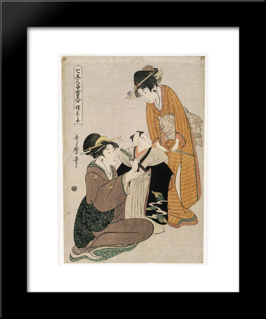 Dressing A Boy On The Occasion Of His First Letting His Hair Grow 20x24 Black Modern Wood Framed Art Print Poster by Utamaro, Kitagawa