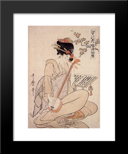 Flowers Of Edo 20x24 Black Modern Wood Framed Art Print Poster by Utamaro, Kitagawa