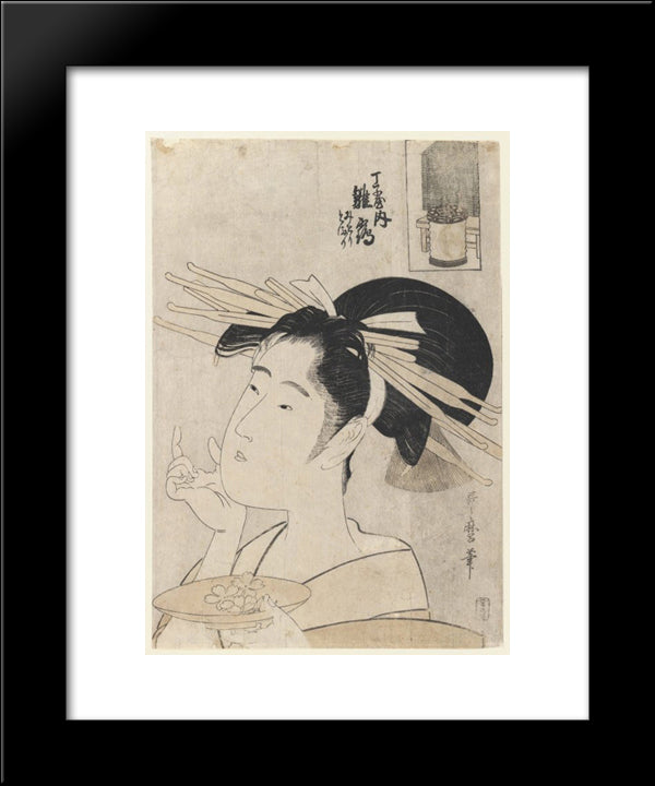 Midori Of The Hinataka, From The Hour Of The Rat 20x24 Black Modern Wood Framed Art Print Poster by Utamaro, Kitagawa