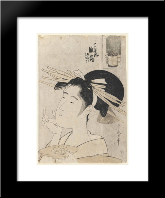 Midori Of The Hinataka, From The Hour Of The Rat 20x24 Black Modern Wood Framed Art Print Poster by Utamaro, Kitagawa