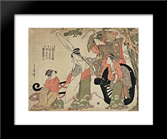 Mitate Of The Broken Cart, Showing An Episode Of The Fight Between Michizane And The Fujiwara 20x24 Black Modern Wood Framed Art Print Poster by Utamaro, Kitagawa