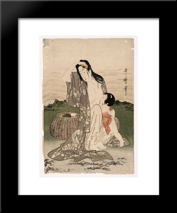 Pearl Divers 20x24 Black Modern Wood Framed Art Print Poster by Utamaro, Kitagawa