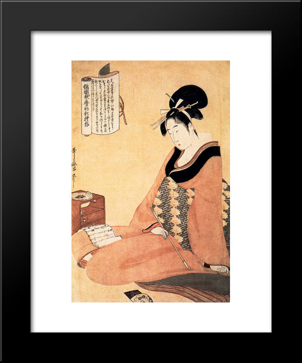 Reading A Letter 20x24 Black Modern Wood Framed Art Print Poster by Utamaro, Kitagawa