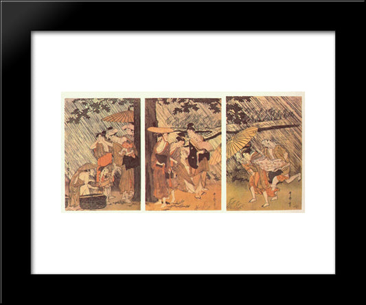 Shower 20x24 Black Modern Wood Framed Art Print Poster by Utamaro, Kitagawa