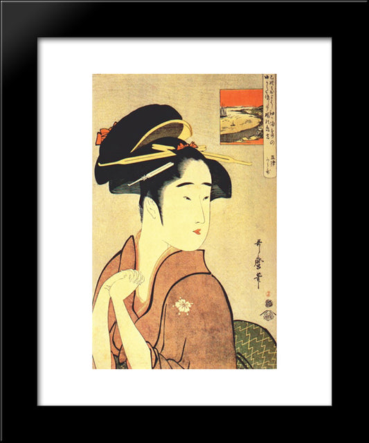 The Geisha Kamekichi 20x24 Black Modern Wood Framed Art Print Poster by Utamaro, Kitagawa