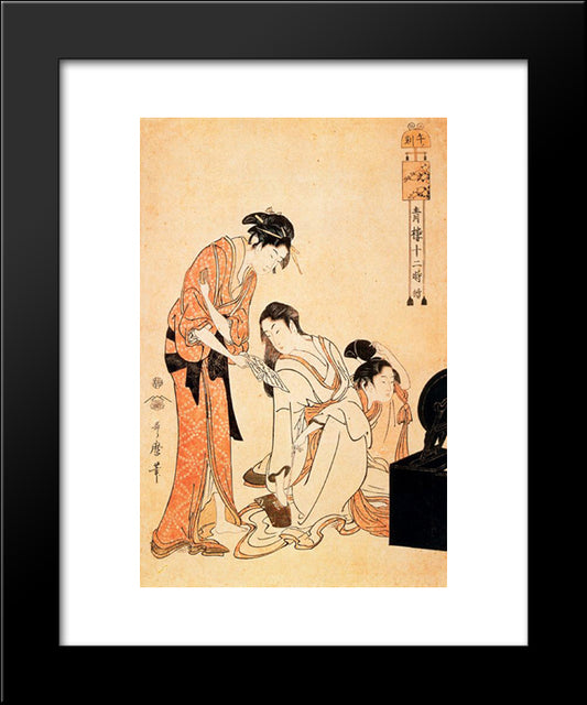 The Hour Of The Monkey 20x24 Black Modern Wood Framed Art Print Poster by Utamaro, Kitagawa