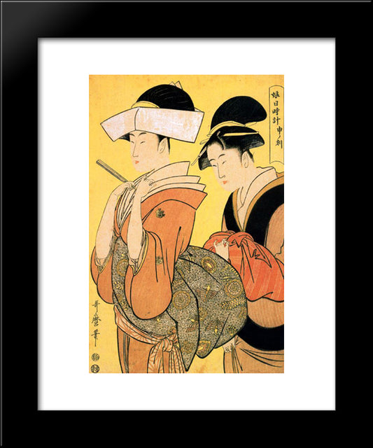 The Hour Of The Ramin 20x24 Black Modern Wood Framed Art Print Poster by Utamaro, Kitagawa