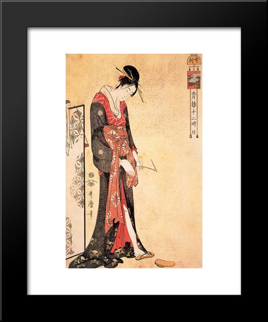The Hour Of The Snake 20x24 Black Modern Wood Framed Art Print Poster by Utamaro, Kitagawa