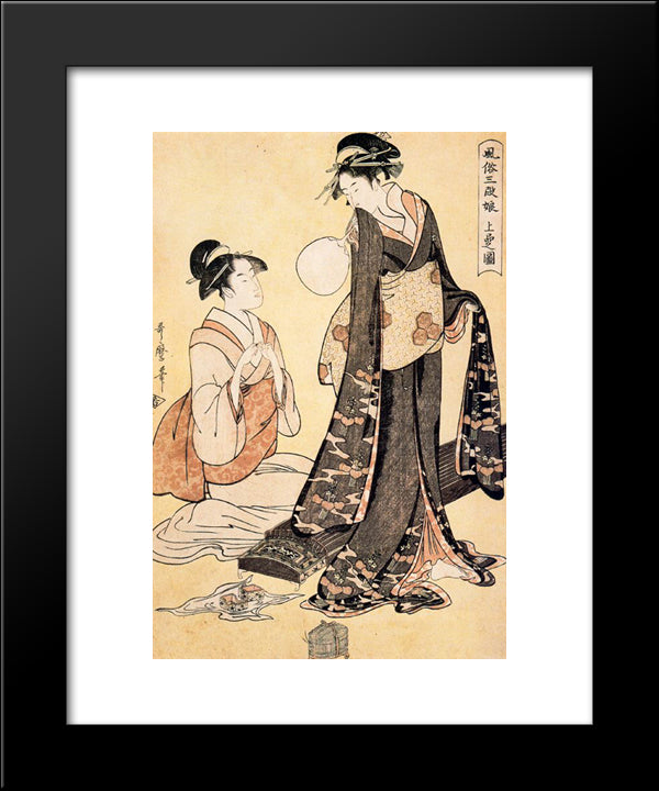 The Yoshiwara Sparrow 20x24 Black Modern Wood Framed Art Print Poster by Utamaro, Kitagawa