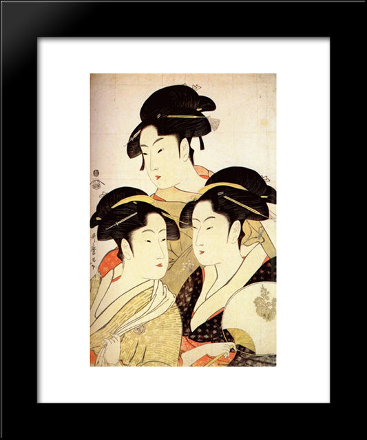 Three Beauties Of The Present Day 20x24 Black Modern Wood Framed Art Print Poster by Utamaro, Kitagawa