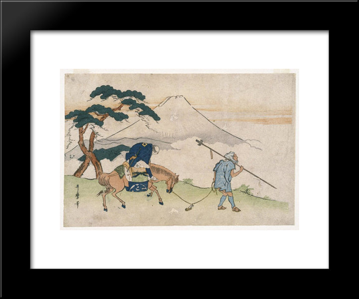 Travels Looking At Mt. Fuji 20x24 Black Modern Wood Framed Art Print Poster by Utamaro, Kitagawa