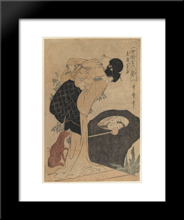 Woman And Child 20x24 Black Modern Wood Framed Art Print Poster by Utamaro, Kitagawa