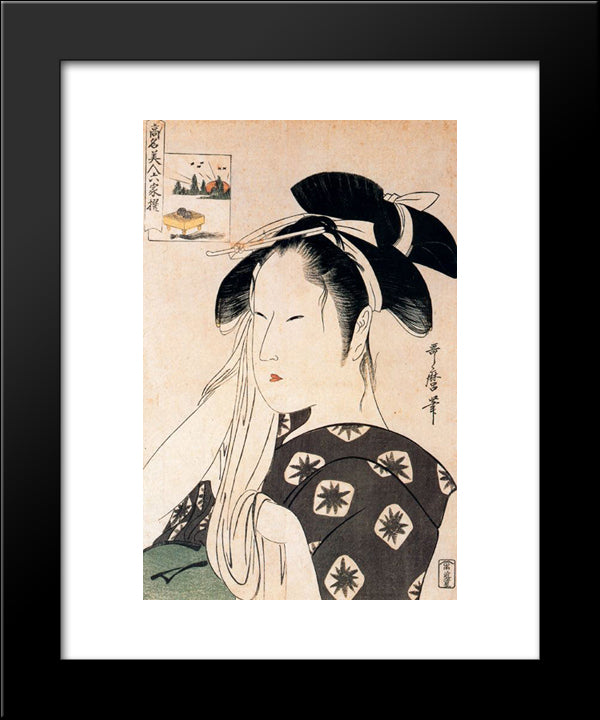 Woman Playing A Poppin 20x24 Black Modern Wood Framed Art Print Poster by Utamaro, Kitagawa