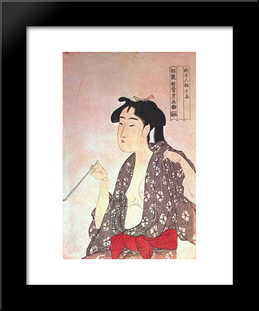 Woman Smoking 20x24 Black Modern Wood Framed Art Print Poster by Utamaro, Kitagawa
