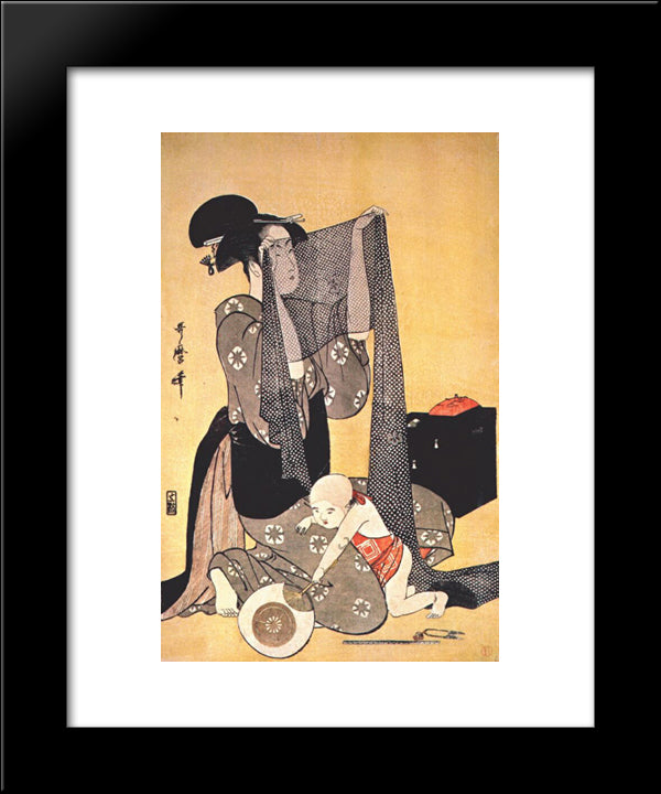 Women Making Dresses 20x24 Black Modern Wood Framed Art Print Poster by Utamaro, Kitagawa