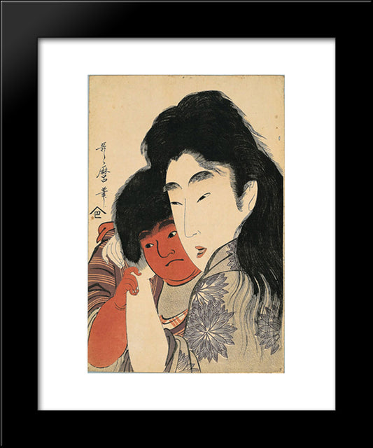 Yama Uba And Kintaro 20x24 Black Modern Wood Framed Art Print Poster by Utamaro, Kitagawa