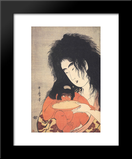 Yamanba And Kintaro Sakazuki 20x24 Black Modern Wood Framed Art Print Poster by Utamaro, Kitagawa