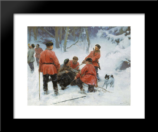 Capture Of Bear In The Woods 20x24 Black Modern Wood Framed Art Print Poster by Lebedev, Klavdy