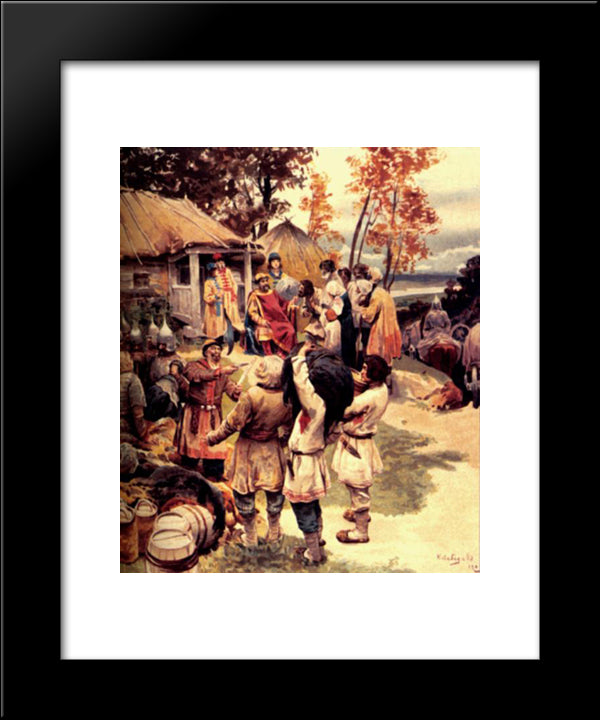 Russian Knyaz Igor Exacts Tribute From The Drevlyans In 945 20x24 Black Modern Wood Framed Art Print Poster by Lebedev, Klavdy