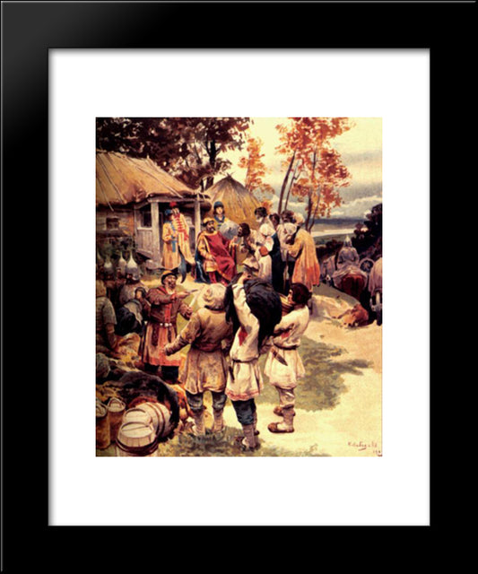 Russian Knyaz Igor Exacts Tribute From The Drevlyans In 945 20x24 Black Modern Wood Framed Art Print Poster by Lebedev, Klavdy