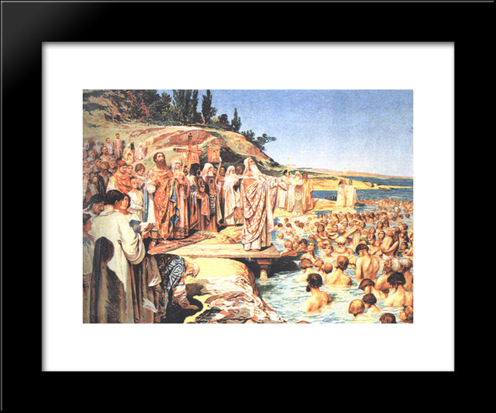 The Baptism Of Kievans 20x24 Black Modern Wood Framed Art Print Poster by Lebedev, Klavdy