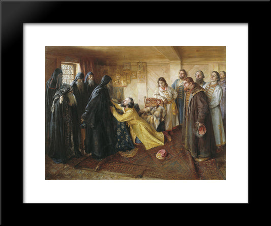 Tzar Ivan The Terrible Asks Abbot Cornelius To Mow Him To The Monks 20x24 Black Modern Wood Framed Art Print Poster by Lebedev, Klavdy
