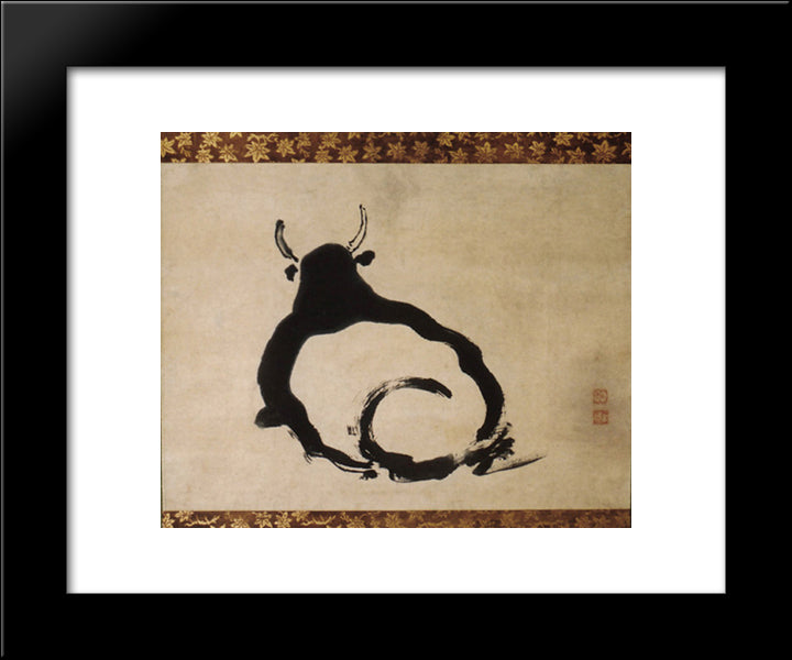 Kogan Gengei-Zen Bull 20x24 Black Modern Wood Framed Art Print Poster by Gengei, Kogan