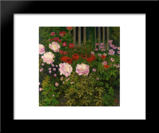 Blooming Flowers With Garden Fence 20x24 Black Modern Wood Framed Art Print Poster by Moser, Koloman