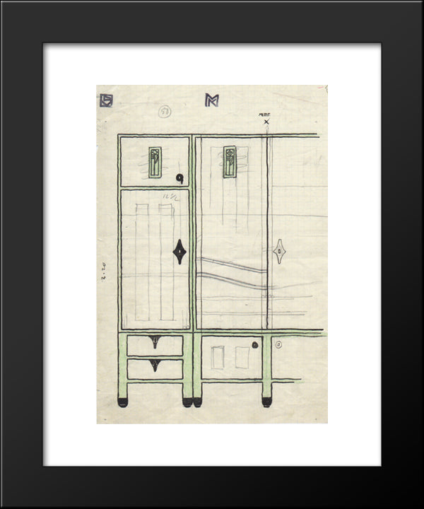 Draft Drawings For A Cabinet In The Headquarters Of The Vienna Workshop 20x24 Black Modern Wood Framed Art Print Poster by Moser, Koloman