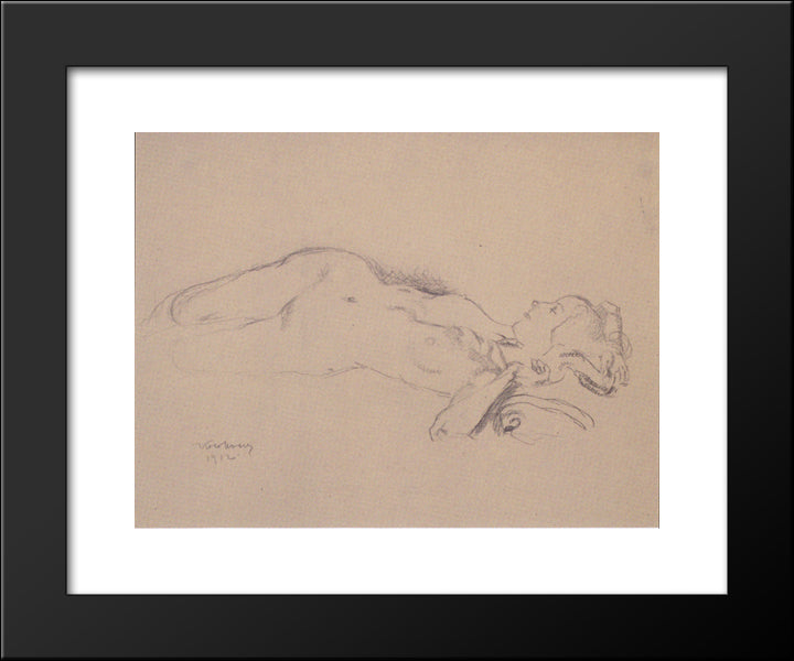 Reclining Female Nude (Mileva Roller) 20x24 Black Modern Wood Framed Art Print Poster by Moser, Koloman