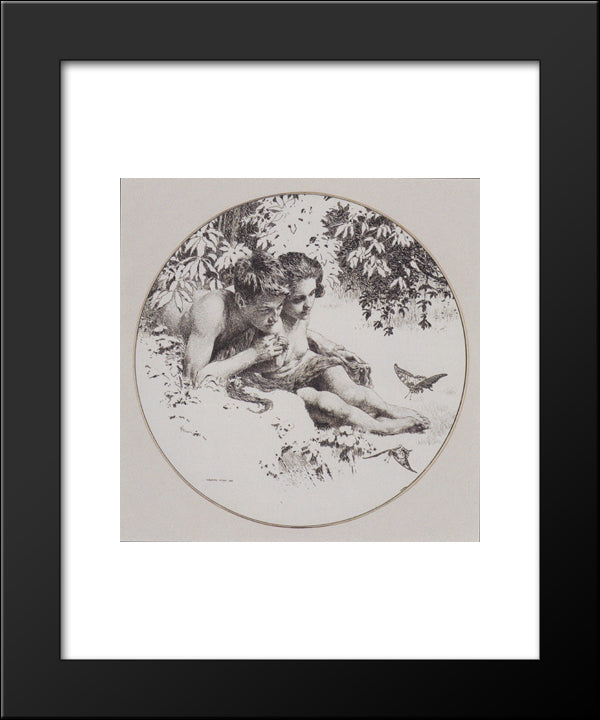 Reproduction Template For The Middle Part Of The Leaf Love For Gerlach'S Allegories. New Series, Plate 30 20x24 Black Modern Wood Framed Art Print Poster by Moser, Koloman