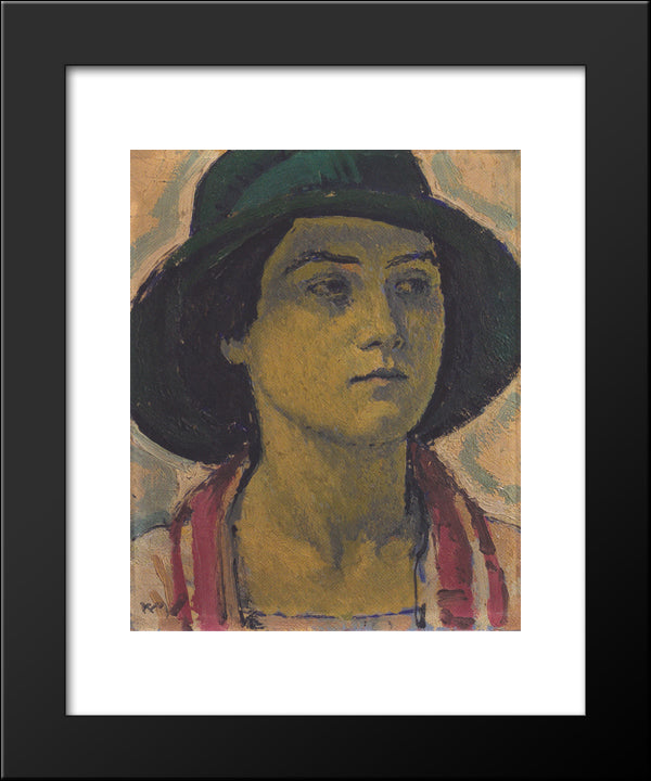 Young Woman With Hat 20x24 Black Modern Wood Framed Art Print Poster by Moser, Koloman