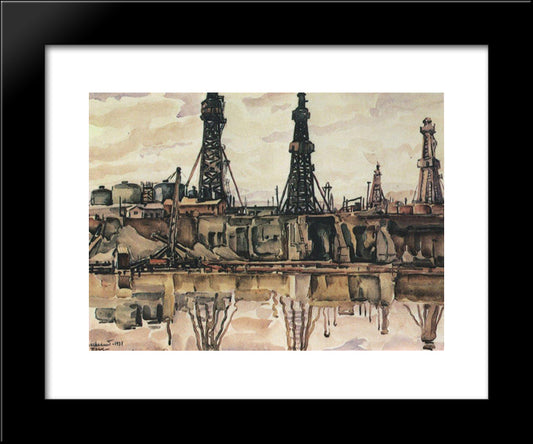 Baku. Oil Rigs. 20x24 Black Modern Wood Framed Art Print Poster by Bogaevsky, Konstantin