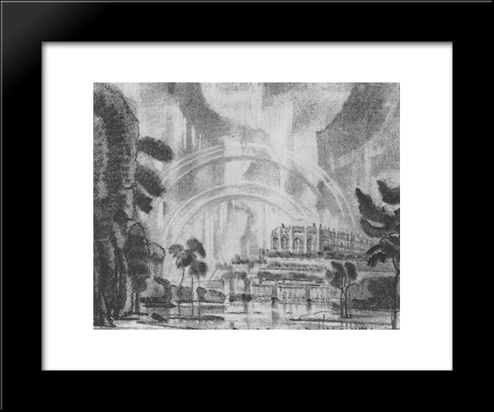 Imaginary Town. Rainbow. 20x24 Black Modern Wood Framed Art Print Poster by Bogaevsky, Konstantin