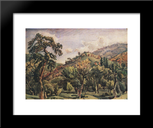 Mountain Landscape With Trees. Ortolan. 20x24 Black Modern Wood Framed Art Print Poster by Bogaevsky, Konstantin