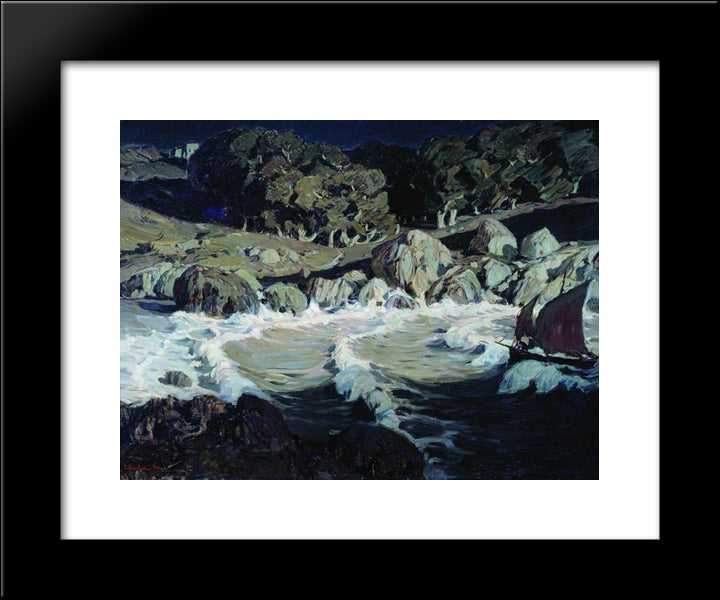 Night At The Seaside 20x24 Black Modern Wood Framed Art Print Poster by Bogaevsky, Konstantin