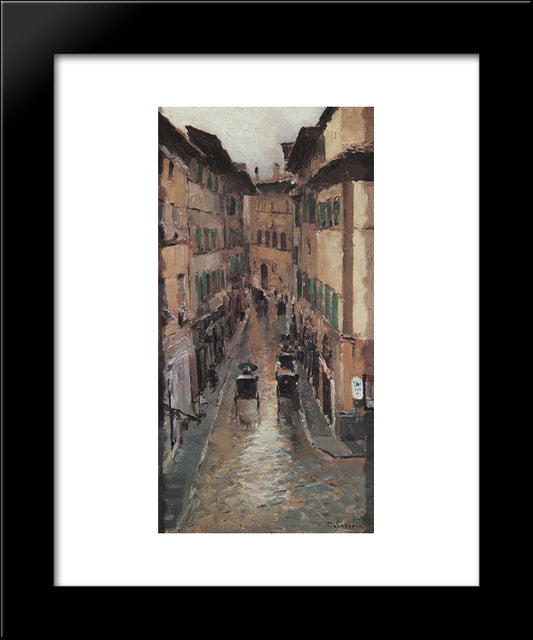 A Florence Street In The Rain 20x24 Black Modern Wood Framed Art Print Poster by Korovin, Konstantin