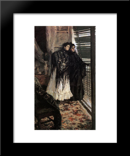 At The Balcony.Spanish Women Leonora And Ampara 20x24 Black Modern Wood Framed Art Print Poster by Korovin, Konstantin