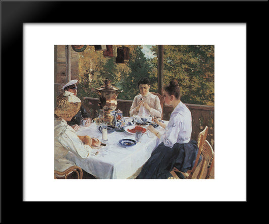 At The Tea-Table 20x24 Black Modern Wood Framed Art Print Poster by Korovin, Konstantin