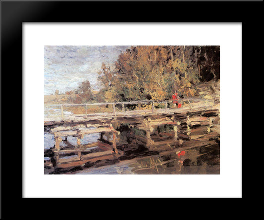 Autumn.On Bridge 20x24 Black Modern Wood Framed Art Print Poster by Korovin, Konstantin