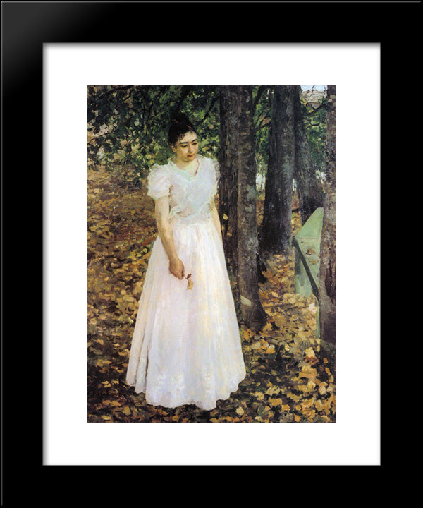 Autumn.Young Woman In A Garden 20x24 Black Modern Wood Framed Art Print Poster by Korovin, Konstantin