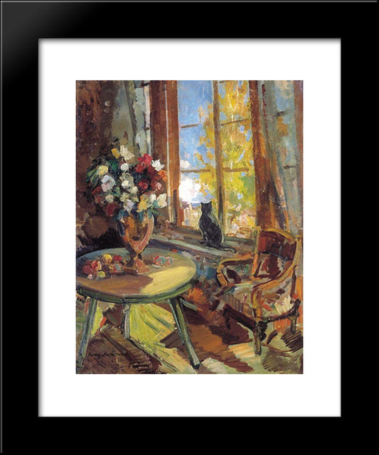 Black Cat On A Windowsill 20x24 Black Modern Wood Framed Art Print Poster by Korovin, Konstantin