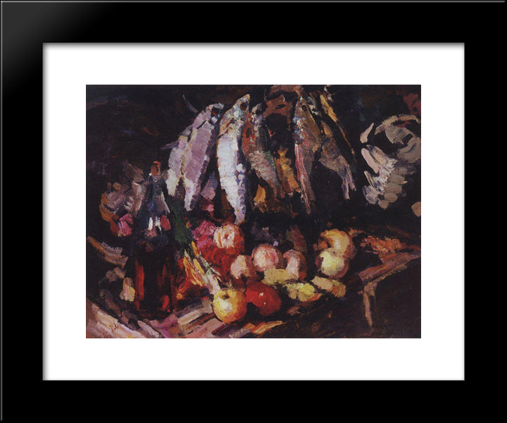 Fish, Wine And Fruit 20x24 Black Modern Wood Framed Art Print Poster by Korovin, Konstantin