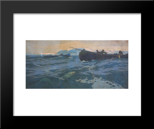 Fishing On Murman Sea 20x24 Black Modern Wood Framed Art Print Poster by Korovin, Konstantin